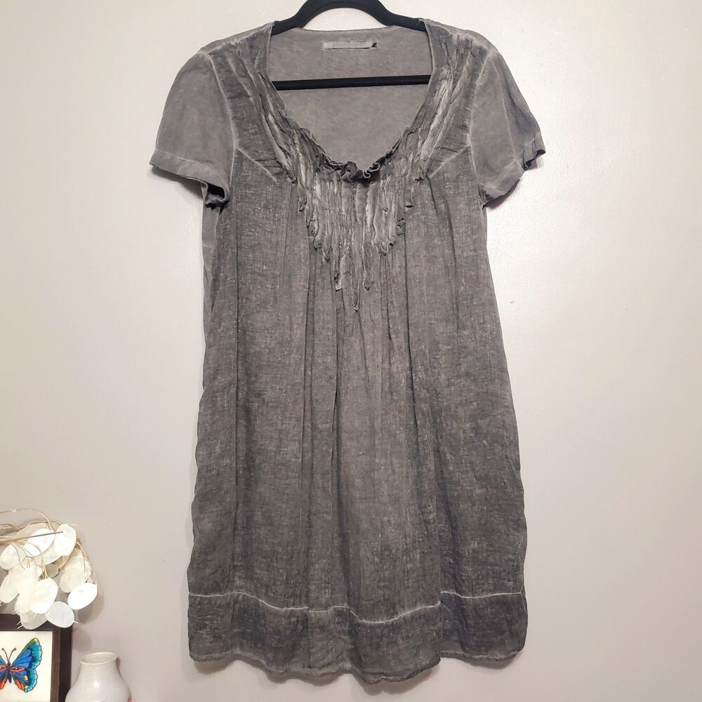 Lauren Vidal Gray Taupe Dress Or Top Size Medium Burnout Sheer Ruching Cotton